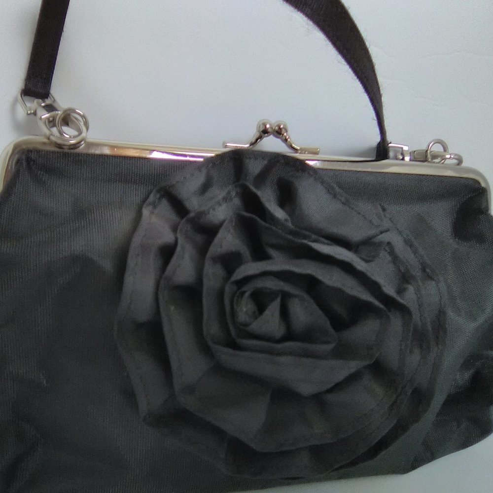 Murval Black Clutch Purse With a Large Black flower On The  Front